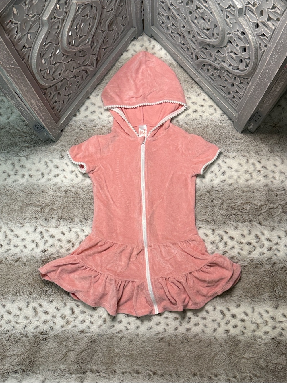 Cat & Jack pink terrycloth zip up hoodie dress girls small beach pool party swim